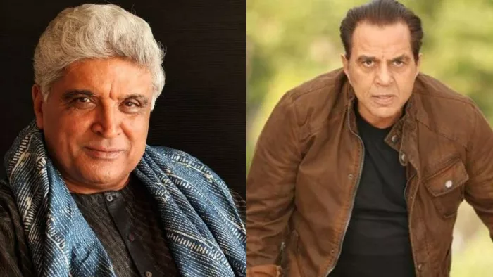 File Photo of Javed Akhtar and Dharmendra Deol. Photo Credit/ Fanpage Twitter