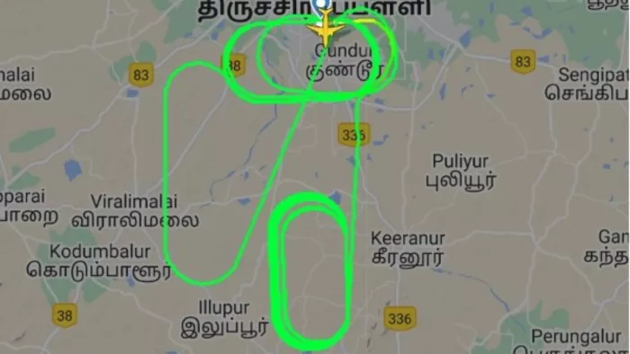 विमान तकरीबन दो घंटे से त्रिची एयरपोर्ट के ऊपर चक्कर लगा रहा था। (Photo- flightradar24)