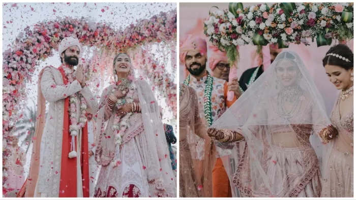 Mukti Mohan Wedding Look: पेस्टल कलर के लहंगे में खूबसूरत लगी मुक्ति मोहन