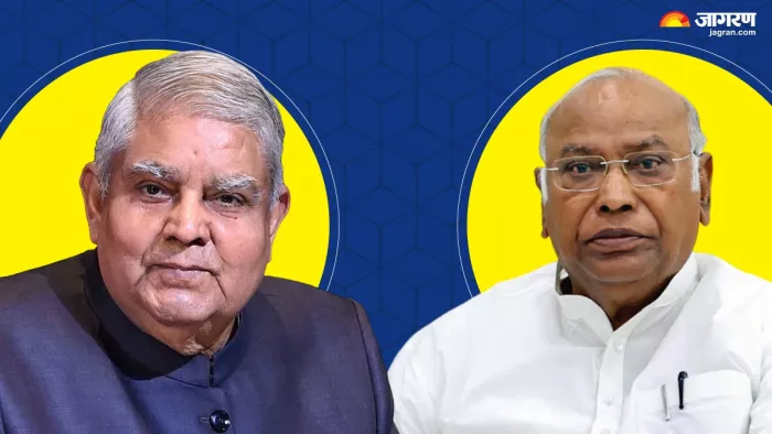 कांग्रेस अध्यक्ष मल्लिकार्जुन खरगे और राज्यसभा के सभापति जगदीप धनखड़। (Photo Jagran)
