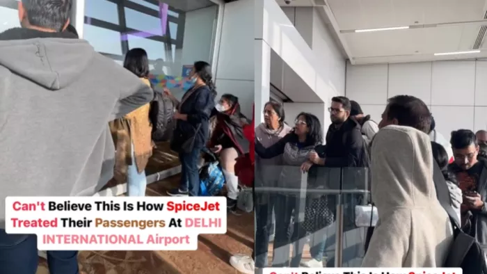 एयरोब्रिज पर घंटों फंसे SpiceJet के यात्रियों का वीडियो वायरल (Credit- soumilvlogs)।