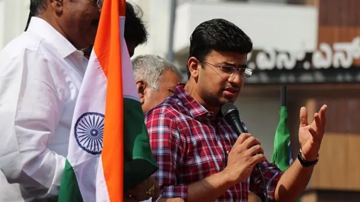 पटना में गरजे भाजपा के धाकड़ युवा सांसद तेजस्वी सूर्या। (फाइल फोटो)