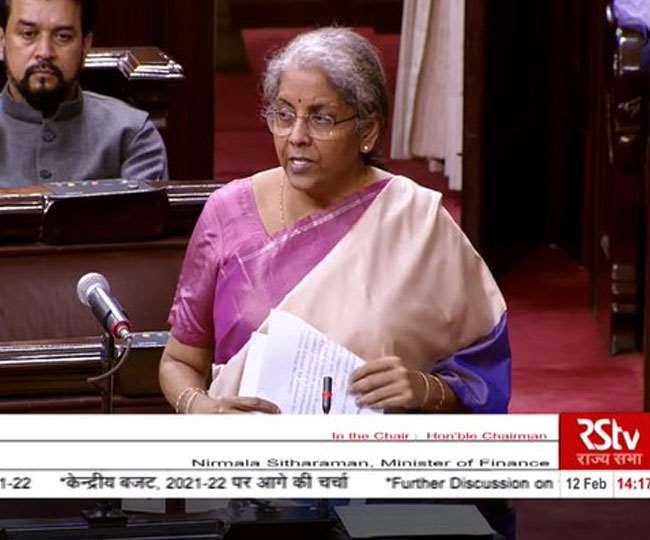 राज्यसभा में बोलतीं केंद्रीय वित्त मंत्री निर्मला सीतारमण। (फोटो: एएनआइ)