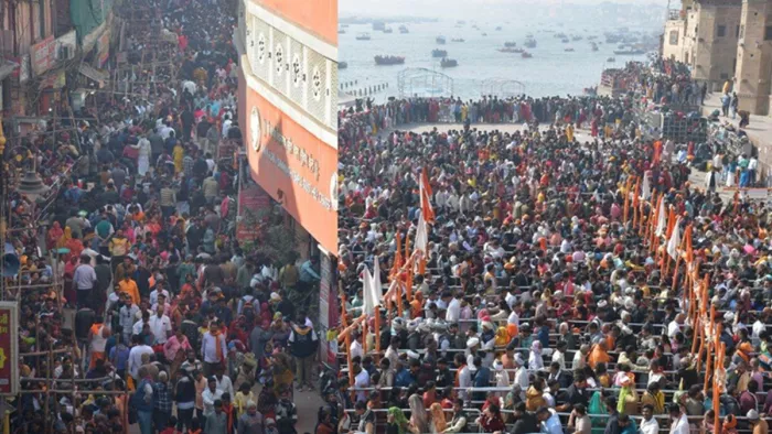 काशी में दर्शन की कतार में लगे श्रद्धालु (फोटो- जागरण)