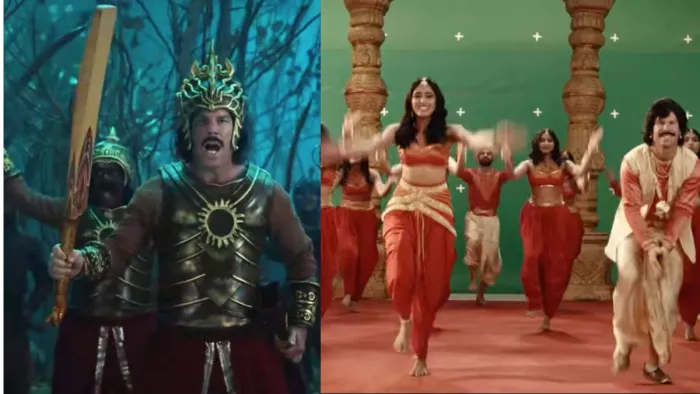 बाहूबली के ड्रेस में दिखे डेविड वॉर्नर। फोटो- स्क्रीन ग्रैब