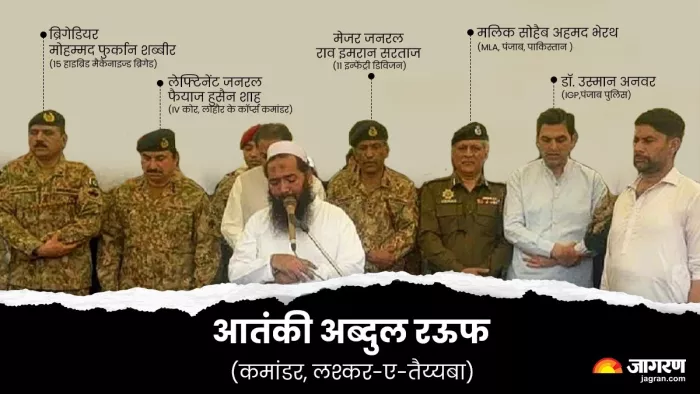 मुरीदके में आतंकियों के जनाजे में हाफिज अब्दुर रऊफ के साथ पाकिस्तानी सेना के अधिकारी जुटे थे।