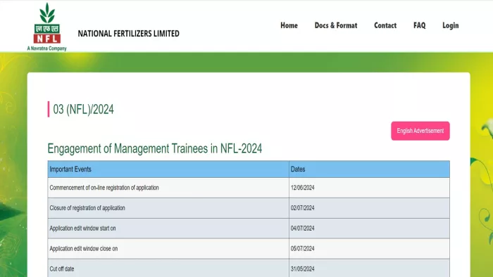 NFL MT Recruitment 2024 के लिए यहां से करें अप्लाई।