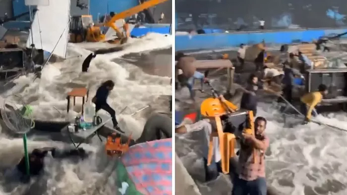 राम चरण की फिल्म के सेट पर भरा पानी (फोटो-एक्स)