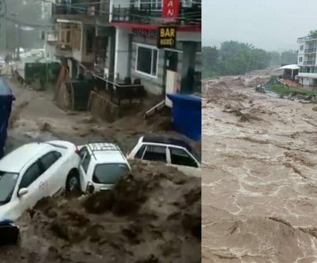 पर्यटन स्थल भागसू नाग में कई वाहन बह गए हैं।