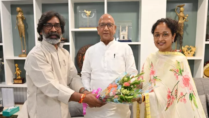 हेमंत सोरेन, सरयू राय और कल्पना सोरेन। फोटो- जागरण