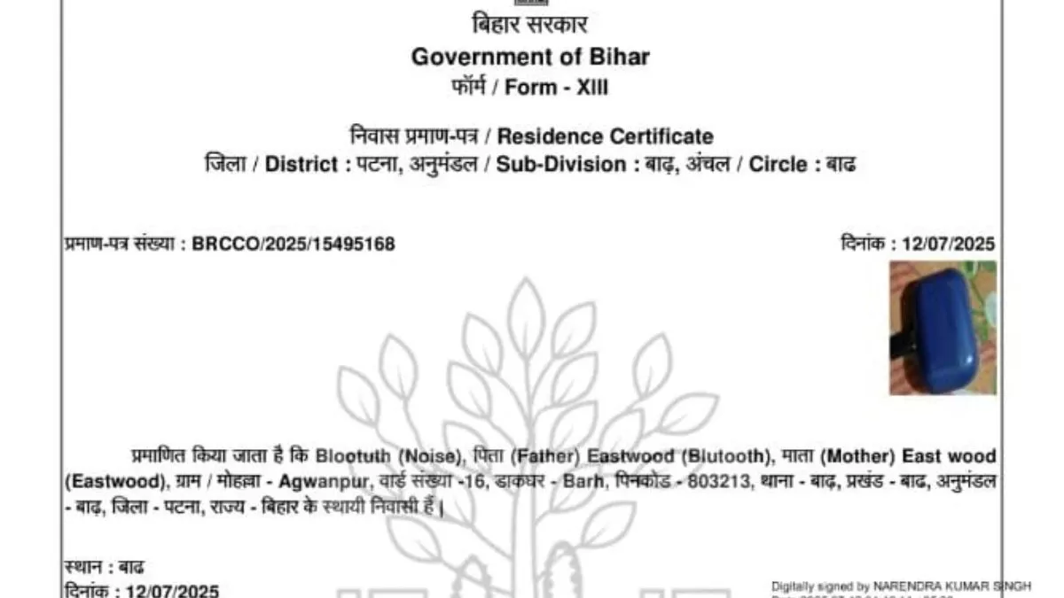 बाढ़ अंचल कार्यालय का अजीबोगरीब करनामा, ब्लूटूथ के नाम से बना दिया निवास प्रमाण पत्र; फोटो भी लगाई