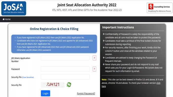 जेओएसएए काउंसलिंग 2022 के लिए आधिकारिक वेबसाइट, josaa.nic.in पर पंजीकरण करना होगा।