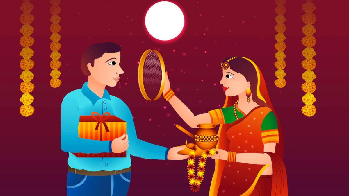 Photo Printed Decorated Karwa Chauth Set | Karwa Chauth Thali Set With Photo
