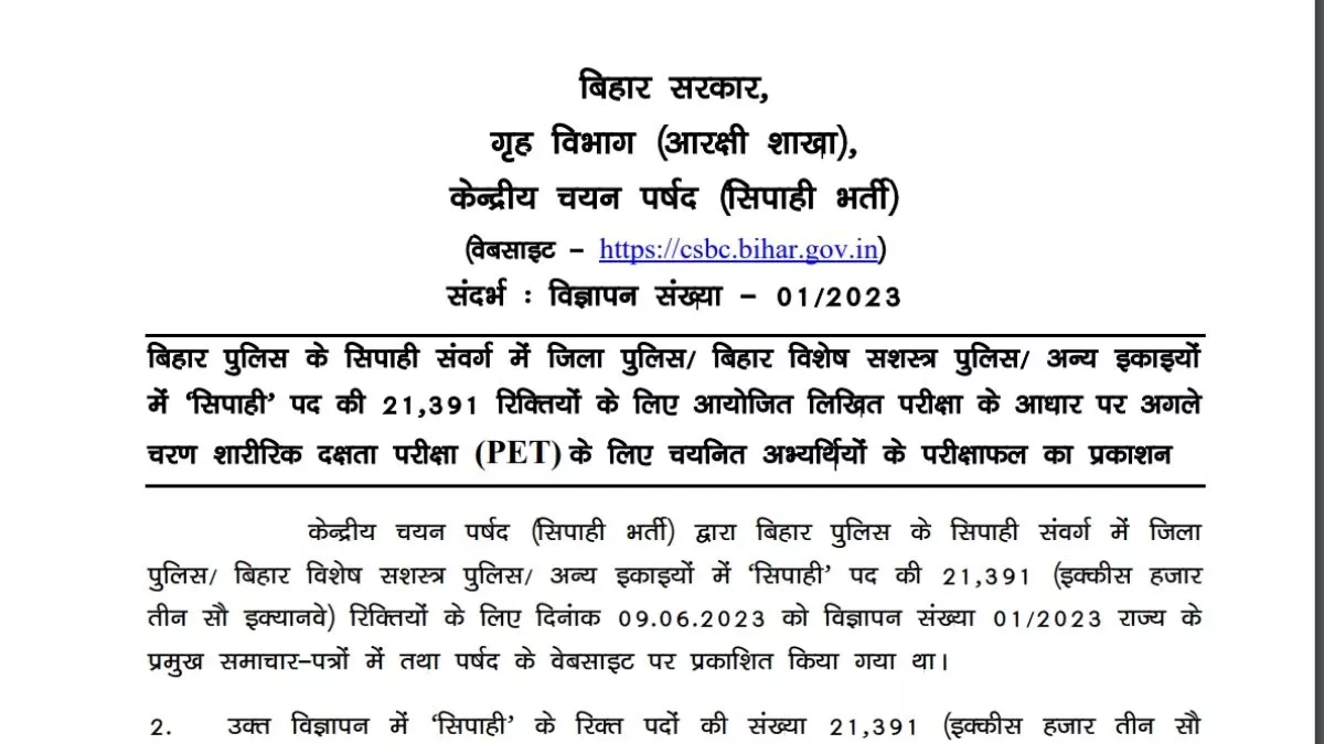 Bihar Police Constable Result 2024 Out: घोषित हुआ बिहार पुलिस कॉन्स्टेबल रिजल्ट, 106955 उम्मीदवार हुए सफल