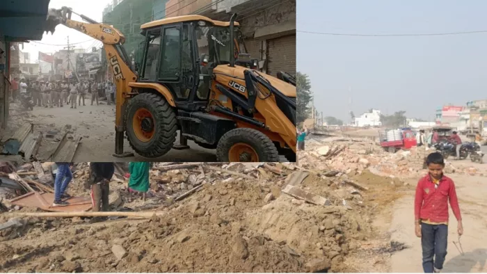 सुपौल में सड़क किनारे चला बुलडोजर (जागरण)