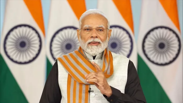 प्रधानमंत्री नरेंद्र मोदी ने 'आई श्री सोनल मां' के जन्म शताब्दी समारोह को संबोधित किया। (फोटो एएनआई)