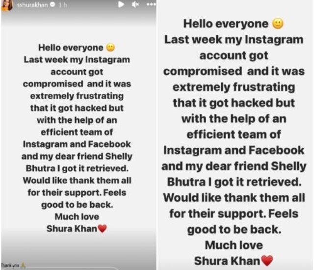 shura Khan instagram hacked