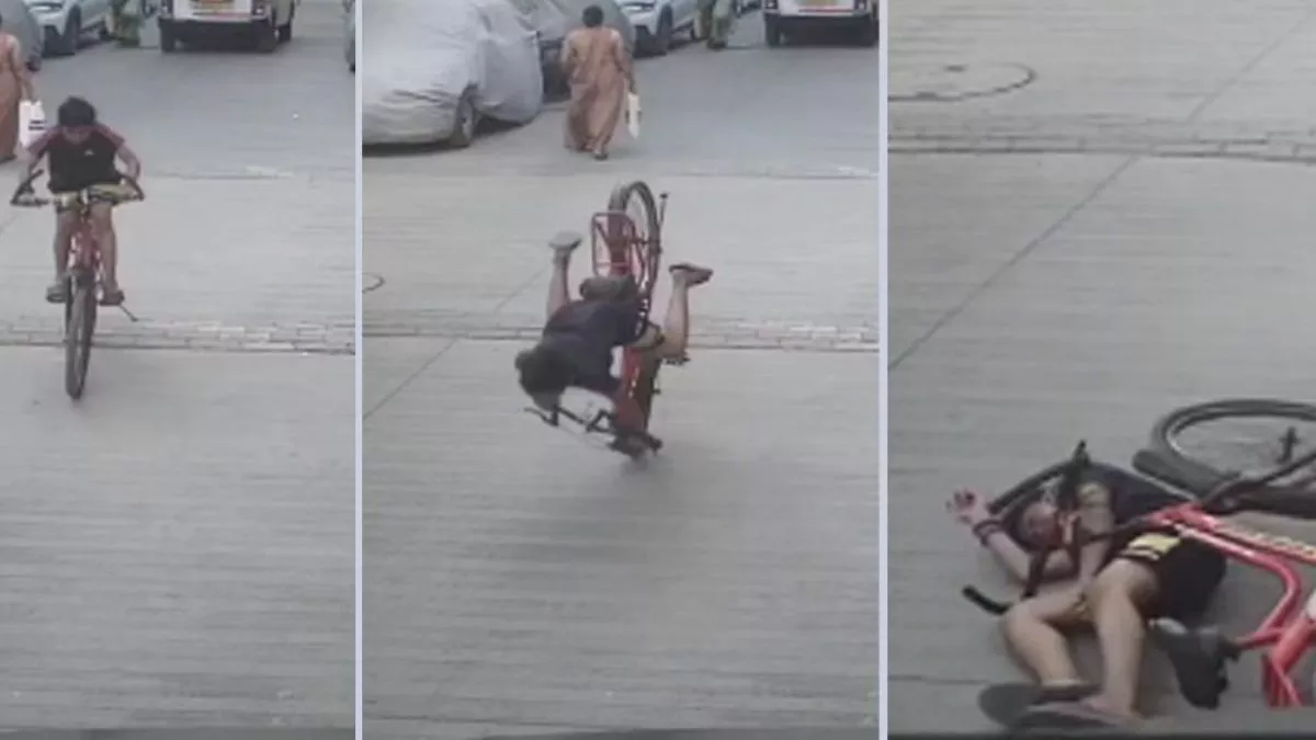 Surat Child Stunt Video: सूरत में साइकिल से स्टंट करते वक्त गिरा बच्चा, चेहरे पर लगी गंभीर चोट; देखें वीडियो