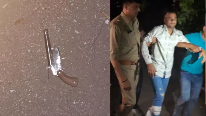 पुलिस की गिरफ्तर में बदमाश और बरामद हथियार। जागरण