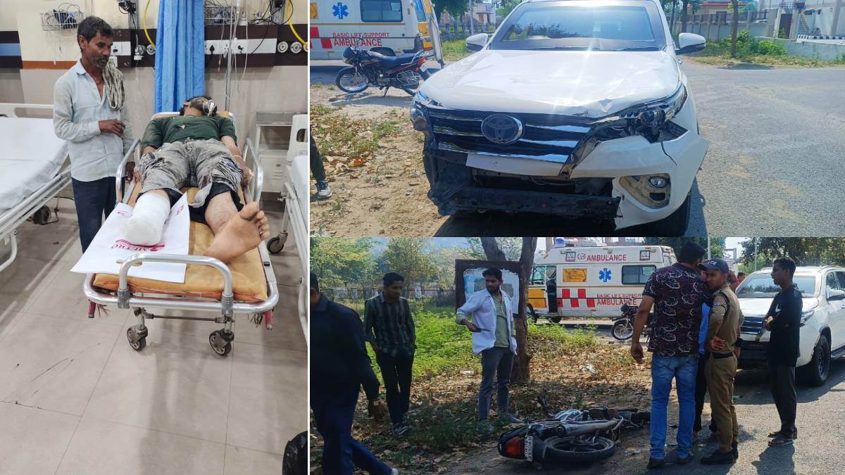 fortuner car going to protect priyanka gandhi collision with bike young mans leg amputated