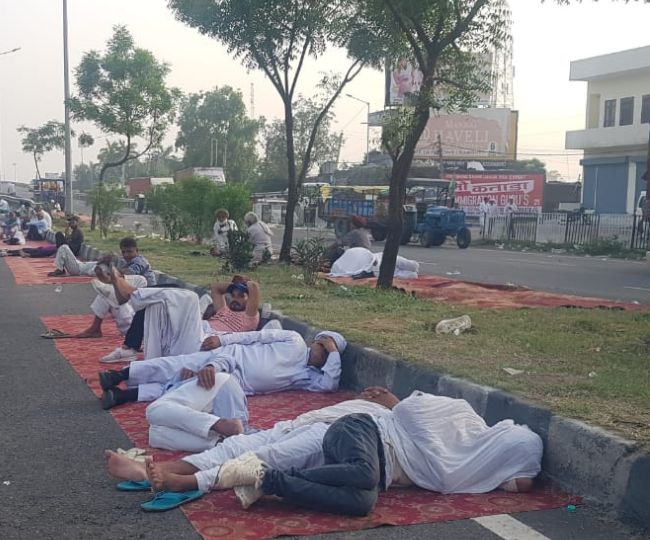Farmers Sleeping on Road During Protest