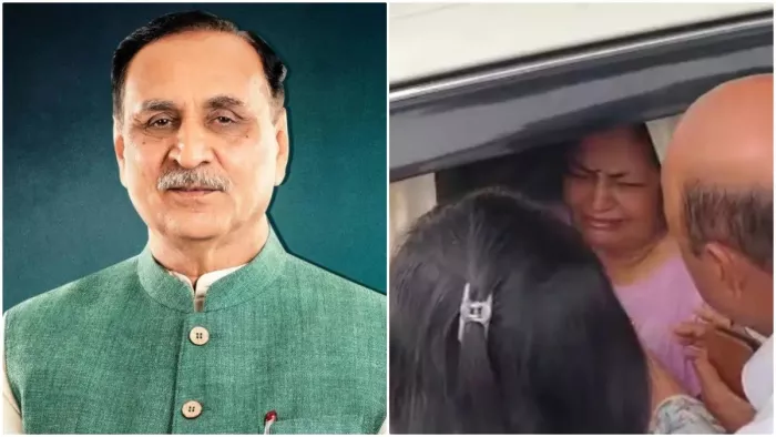 विजय रूपाणी की मौत के बाद अहमदाबाद पहुंची उनकी पत्नी (फोटो सोर्स- जेएनएन)