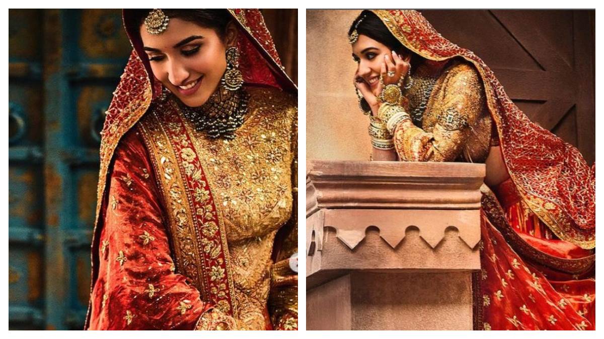 radhika merchant vidai look in wedding with anant ambani goes viral bride wears real gold karchobi work