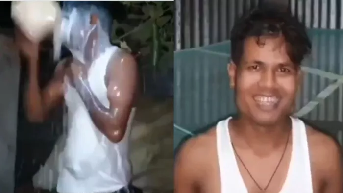असम में पत्नी से तलाक लेने के बाद माणिक अली ने दूध से स्नान किया।(फोटो सोर्स: सोशल मीडिया)