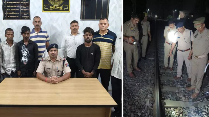 पुलिस की गिरफ्त में रेल ट्रैक पर गिट्टी रखने वाले आरोपी। जागरण