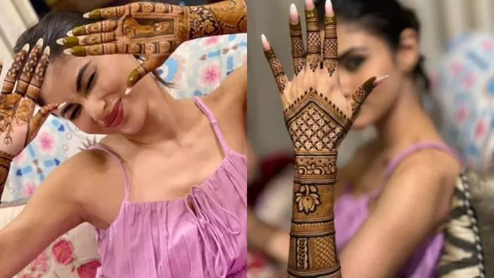 Mouni Roy Shiv Parvati Mehndi Design for Karwa Chauth 2022. photo Credit/ Mouni Roy Instagram