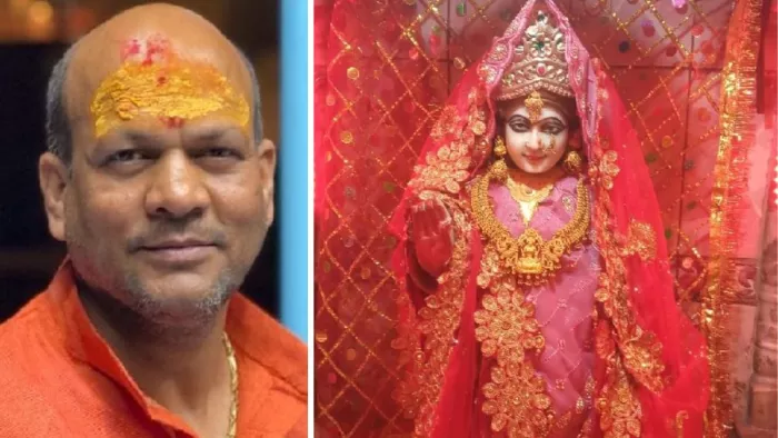 बाएं से विनय जायसवाल,नपाध्यक्ष पडरौना, पडरौना नगर के मानस कालोनी स्थित बुढ़िया माई। जागरण