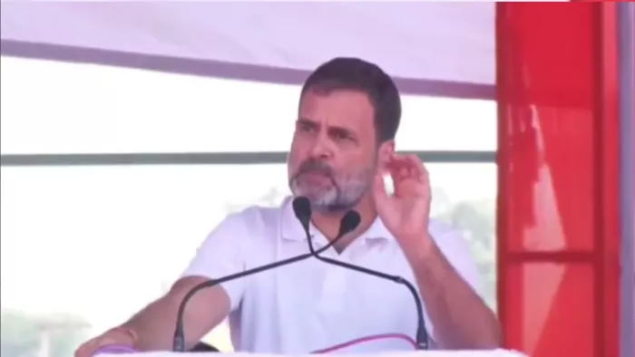 कांग्रेस नेता राहुल गांधी ने मध्य प्रदेश के नीमच में जनसभा को संबोधित किया।(फोटो सोर्स: एएनआई)