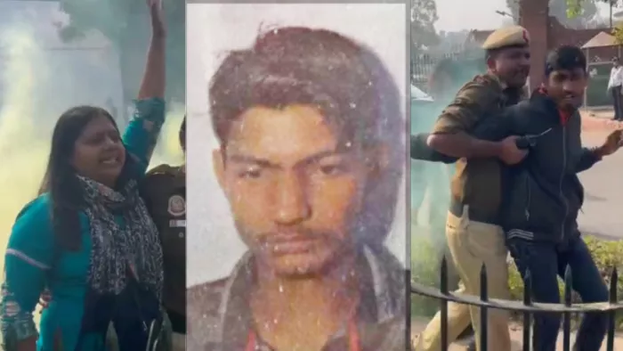 संसद के बाहर नारे लगाने वाली नीलम, संसद में धुआं करने वाला सागर और अमोल। फोटो में बाएं से दाएं
