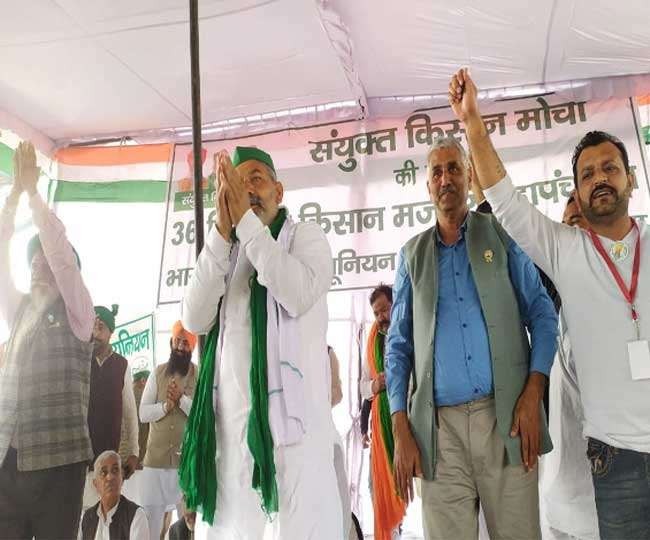 इ्रंद्री किसान महापंचायत में राकेश टिकैत। (जागरण)