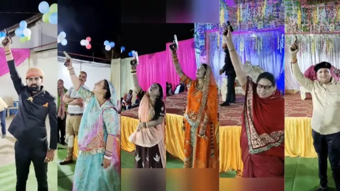 कांग्रेस नेता के बेटे की शादी में हुई हर्ष फायरिंग (फोटो- नई दुनिया)