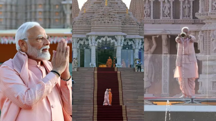 मंत्रोच्चार के बीच पीएम मोदी ने किया अबू धाबी में पहले मंदिर का उद्घाटन। (फोटो- एपी)