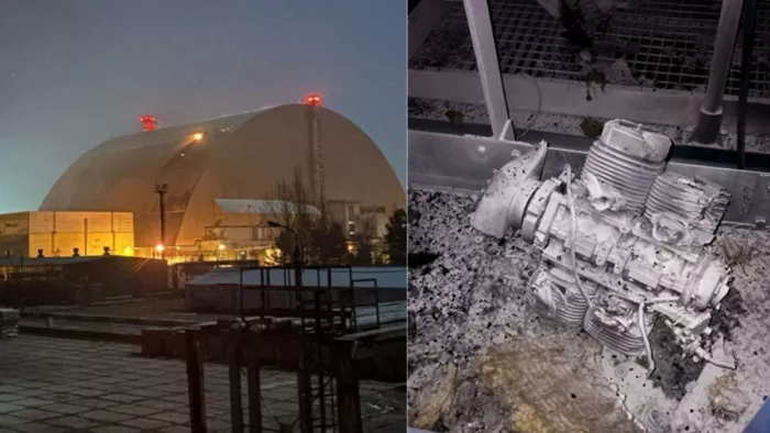 Russia attacked Chornobyl चेर्नोबिल परमाणु ऊर्जा संयंत्र पर लगी आग और ड्रोन की तस्वीर। (फोटो- रायटर)