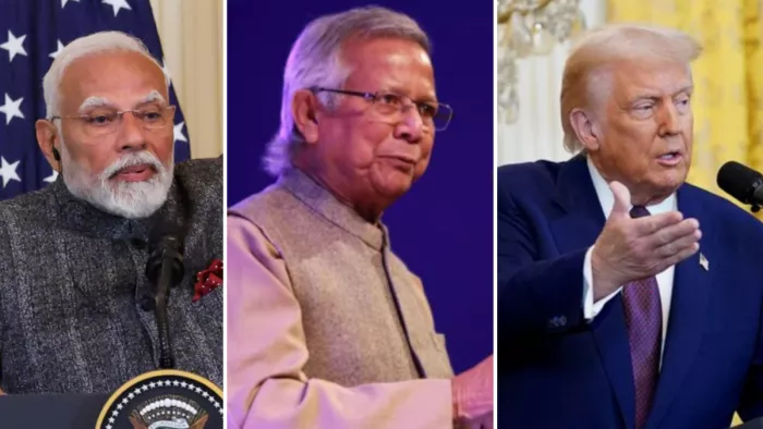 पीएम मोदी, मुहम्मद यूनुस और डोनाल्ड ट्रंप। ( फोटो- रॉयटर्स )