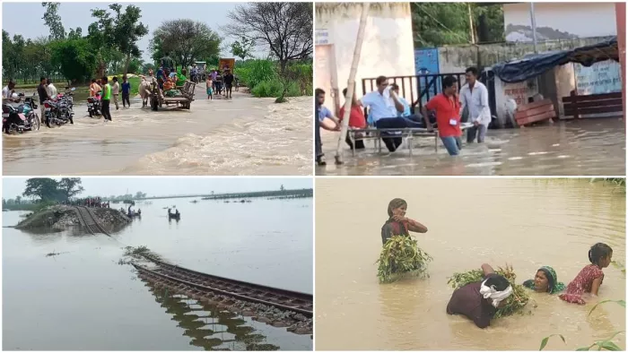 यूपी के कई जिलों में बाढ़ से परेशान लोग