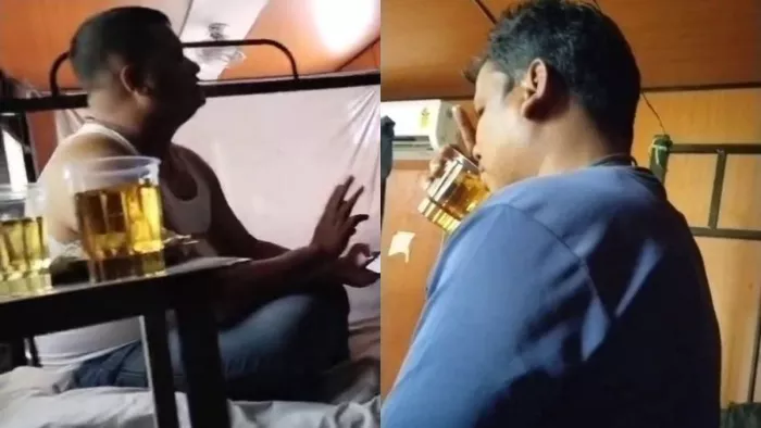 लोको पायलट और शंटर का शराब पीने का वीडियो वायरल। (जागरण)