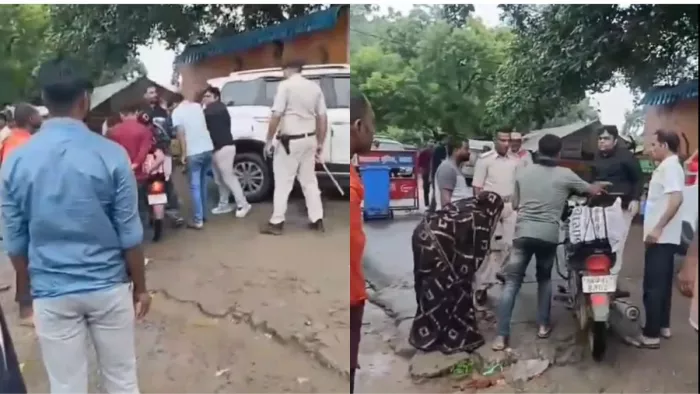 आवास के गेट के सामने एसडीओ ने बाइक सवार को मारा थप्पड़। (सौ. - इंटरनेट)