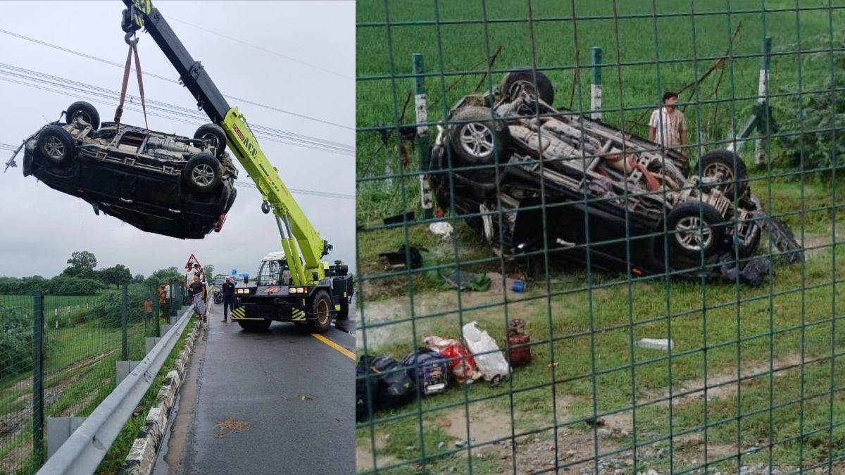 agra lucknow expressway accident bolero falls off six injured