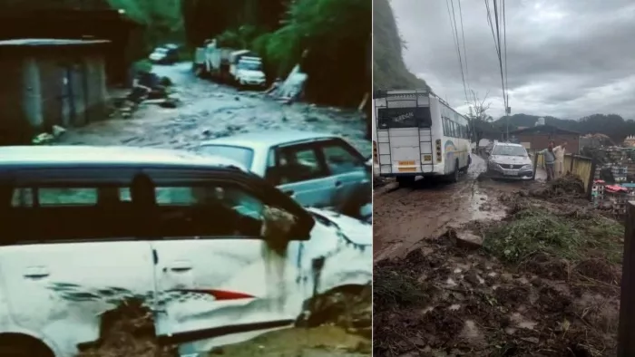 शिमला के कोटखाई में बादल फटने से आए मलबे में दबी गाड़ियां। जागरण