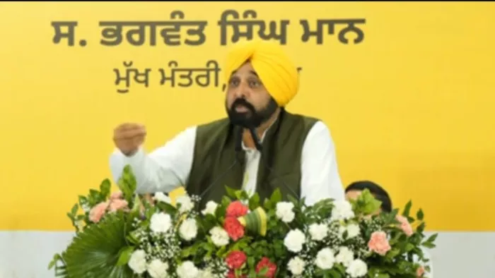 उद्योगपतियों के मिलनी समारोह के दौरान संबोधित करते पंजाब सीएम भगवंत मान।