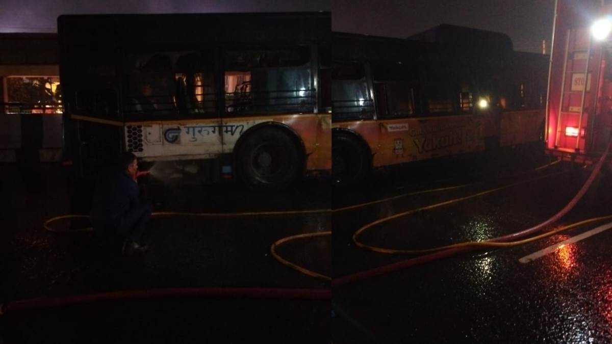 ncr gurugram city bus caught fire due to tyre burst 35 passengers were on board in gurugram