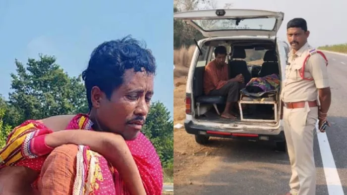 अपनी पत्नी के शव को लेकर लौटते सामुलू पांगी