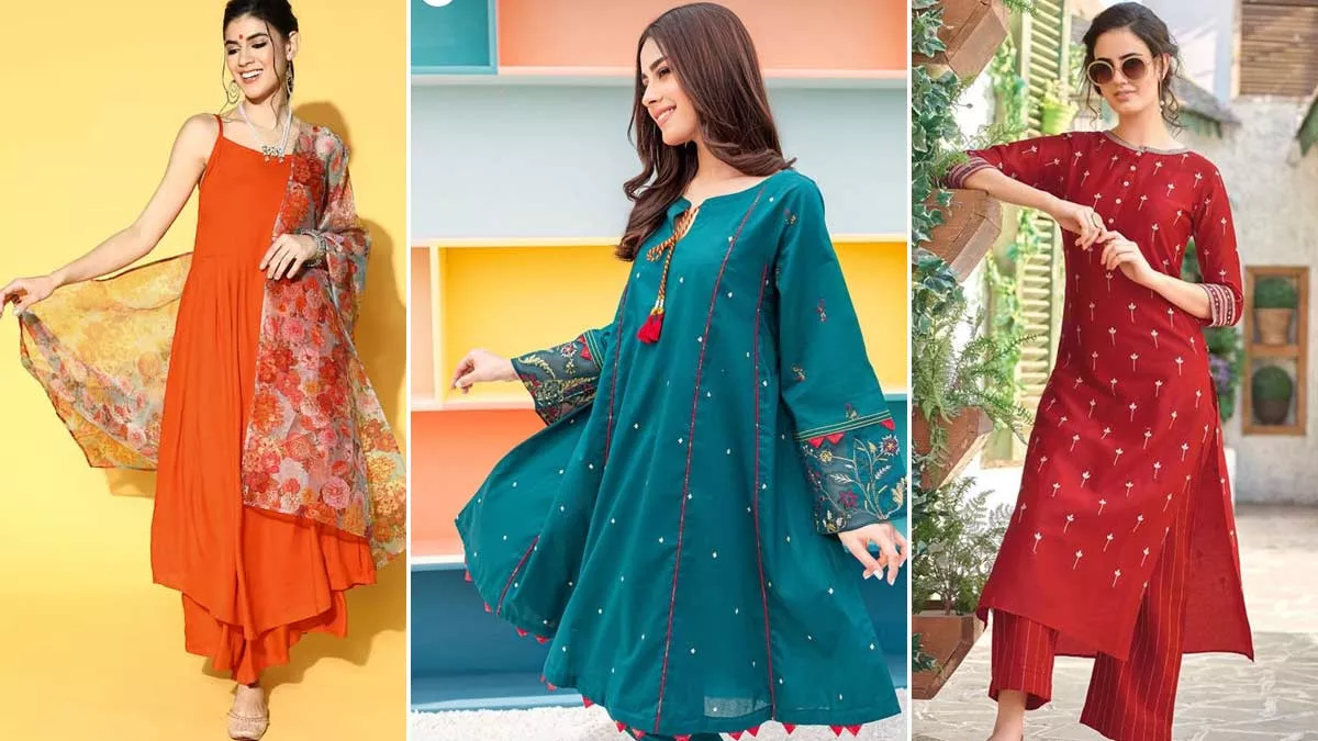 Buy CROWNS OF LUXURY Women's Anarkali Rayon Kurti Trendy Design Dress for  Women Long Dress for Ladies (S) Orange at Amazon.in