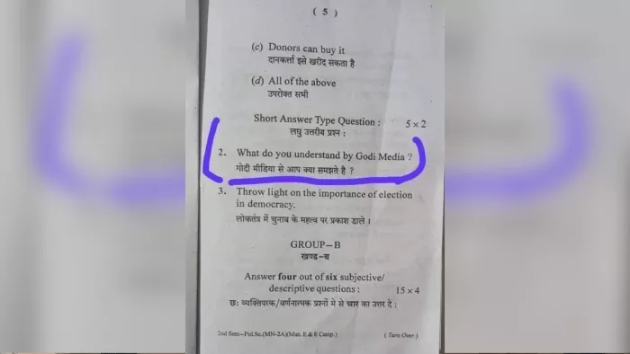कोल्हान विश्वविद्यालय द्वारा शनिवार को पूछा गया राजनीति विज्ञान का प्रश्न पत्र।