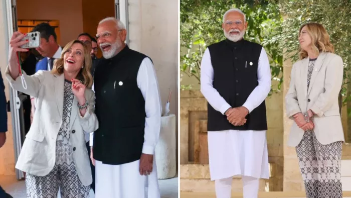 जॉर्जिया मेलोनी ने पीएम मोदी के साथ ली सेल्फी।