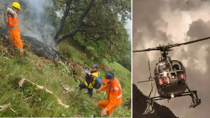 Kedarnath Helicopter Crash: केदारनाथ धाम से लौट रहा हेलिकॉप्टर दुर्घटनाग्रस्त। फोटो साभार सूचना विभाग